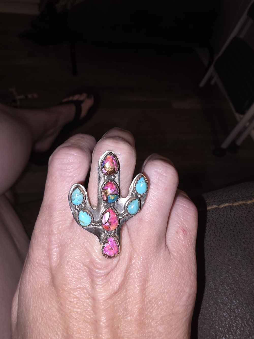 Sterling Silver Pink Daliah Turquoise Statement Ring Adjustable